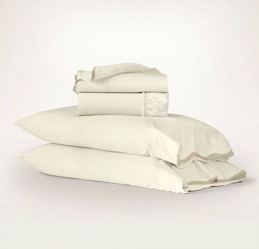 Percale Embellished Sheet Set Cream/Sand Curved Edge