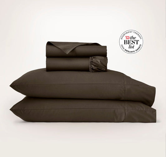 Percale Hemmed Sheet Set Deep Walnut