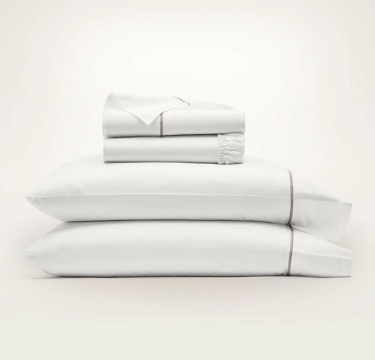 Percale Embellished Sheet Set White/Oak Embroidered