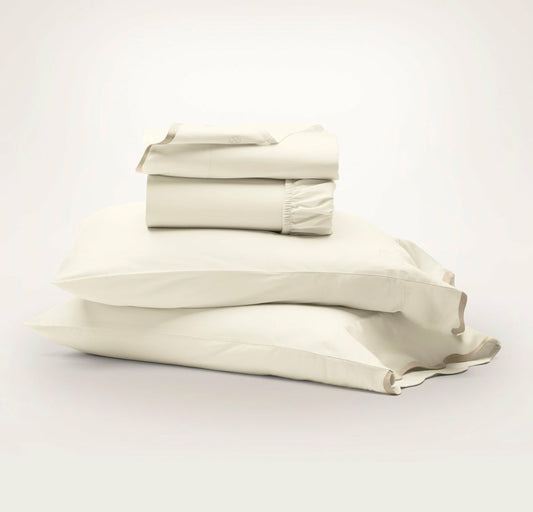 Signature Embellished Sheet Set Cream/Sand Curved Edge