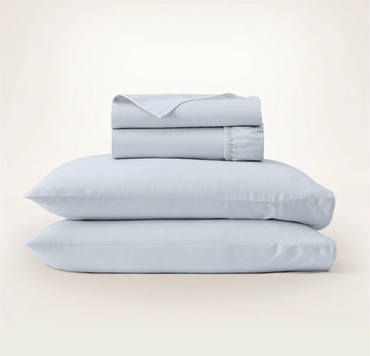 Percale Embellished Sheet Set Hydrangea/White Piped Edge
