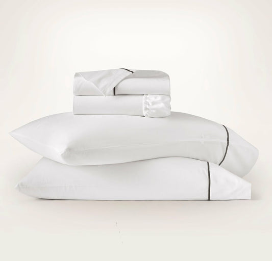 Signature Embellished Sheet Set White/Deep Walnut Embroidered