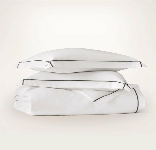 Signature Embellished Duvet Set White/Deep Walnut Embroidered
