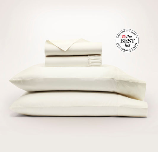 Percale Hemmed Sheet Set Cream