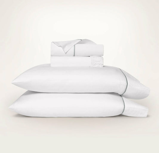 Percale Embellished Sheet Set White/Shore Embroidered