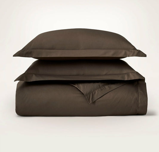 Percale Hemmed Duvet Set Deep Walnut