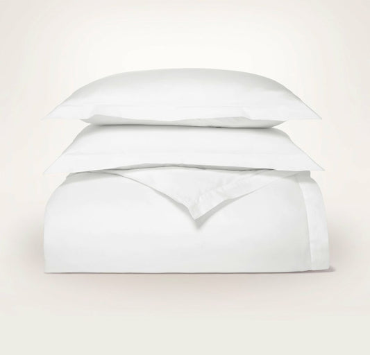 Percale Hemmed Duvet Set White