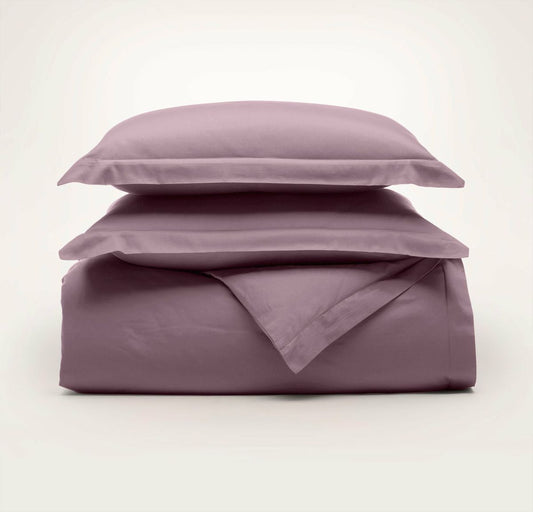 Percale Hemmed Duvet Set Plum