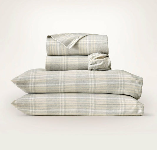 Flannel Sheet Set Heathered Fog/Sand/Cream Tartan