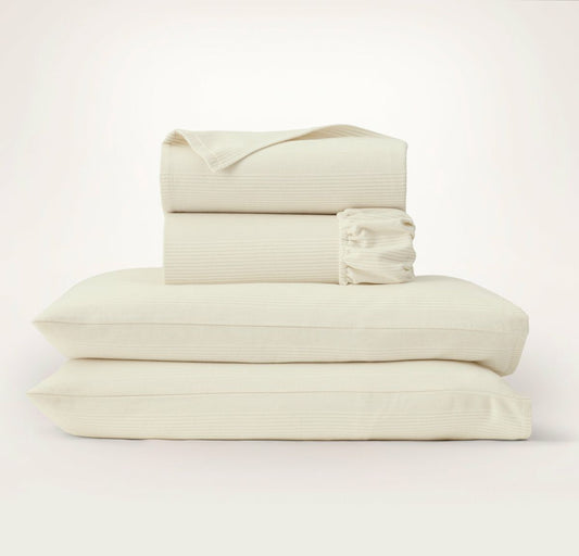 Flannel Sheet Set Cream/Oak Fine Line Stripe