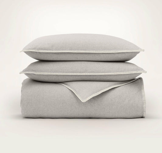 Flannel Duvet Set Heathered Fog/Cream Whipstitch