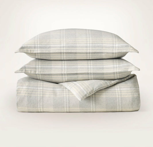 Flannel Duvet Set Heathered Fog/Sand/Cream Tartan