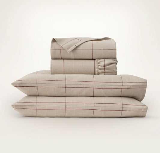 Flannel Sheet Set Heathered Oatmeal/Holly Windowpane
