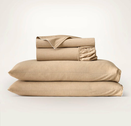 Elysian Cotton Cashmere Sheet Set Heathered Camel