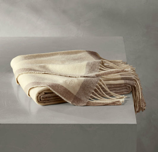 Reserve Maison Cashmere Throw Blanket Cream/Heathered Pewter/Heathered Twig Plaid