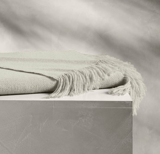 Alpaca Pin Check Oversized Throw Blanket Ivory/Pewter