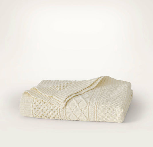 Aran Knit Throw Blanket Cream