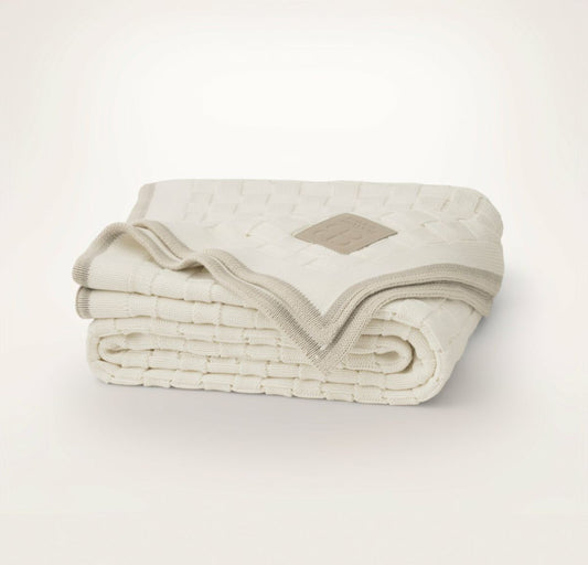 Basketweave Knit Throw Blanket Cream/Pewter/Sand