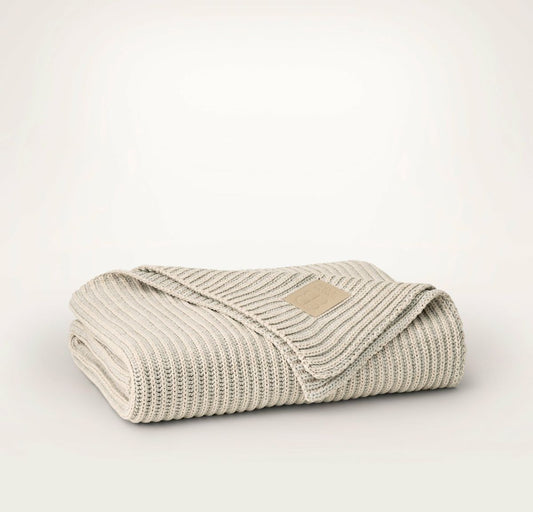 Sunday Knit Throw Blanket Heathered Oatmeal/Heathered Pewter