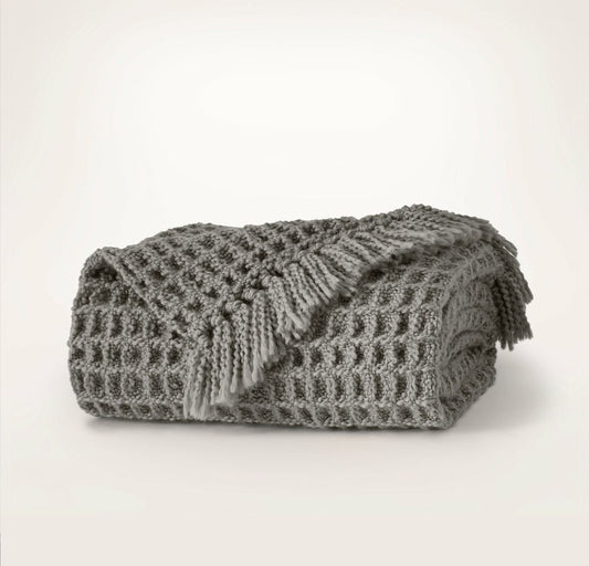 Grand Waffle Merino Wool Throw Blanket Stone