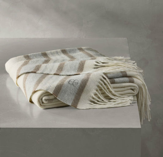 Alpaca Equestrian Stripe Throw Blanket Cream/Twig/Fog